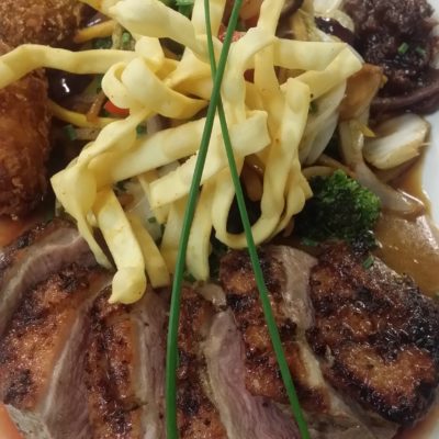 Thai Spiced Duck Breast with Thai Curry Sauce & Wok vegetables