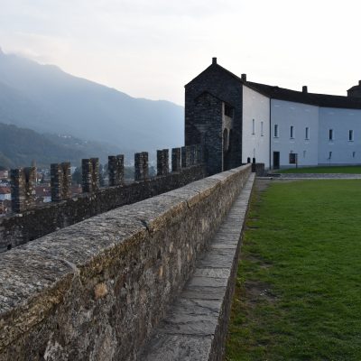 The courtyard with the restaurant in the background