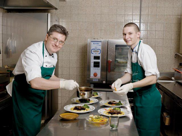 Father and son in the kitchen