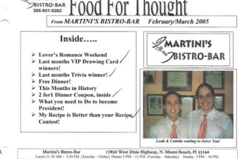 Newsletter from my Restaurant back in North Miami